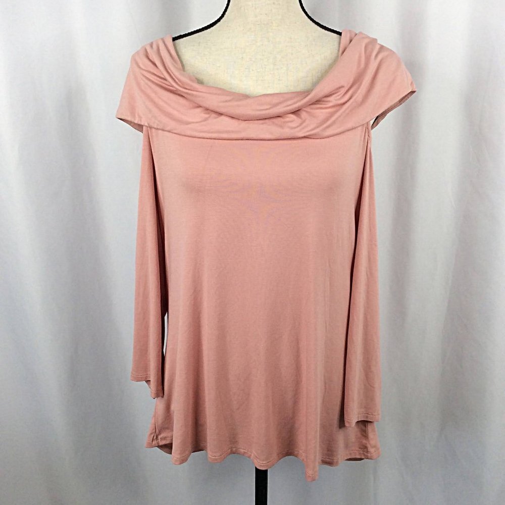 Lisa Rinna Collection Women's Cold Shoulder Top Large Pink Cowl Neck Designer